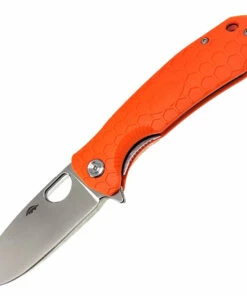 Honey Badger Knives Large D2 Flipper HB1044, 3.63" D2 Satin Drop Point Plain Blade, Orange FRN Handle