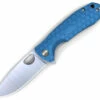 Honey Badger Knives Medium D2 Flipper HB1058, 3.19" D2 Satin Drop Point Plain Blade, Blue FRN Handle