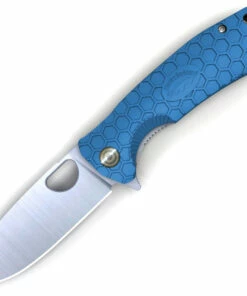 Honey Badger Knives Medium D2 Flipper HB1058, 3.19" D2 Satin Drop Point Plain Blade, Blue FRN Handle