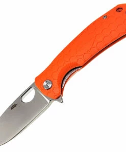 Honey Badger Knives Medium D2 Flipper HB1060, 3.19" D2 Satin Drop Point Plain Blade, Orange FRN Handle
