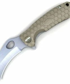 Honey Badger Knives Large Claw Flipper HB1112, 3.38" 8Cr13Mov Claw Serrated Blade, Tan FRN Handle