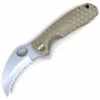 Honey Badger Knives Small Claw Flipper HB1152, 2.75" 8Cr13Mov Claw Serrated Blade, Tan FRN Handle