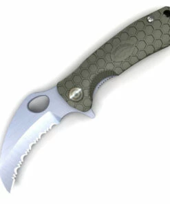 Honey Badger Knives Small Claw Flipper HB1153, 2.75" 8Cr13Mov Claw Serrated Blade, Green FRN Handle