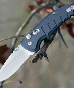 Hogue 24112 A01-Microswitch, 2.75" Drop Point Plain Blade, Matte Grey Aluminum Handle