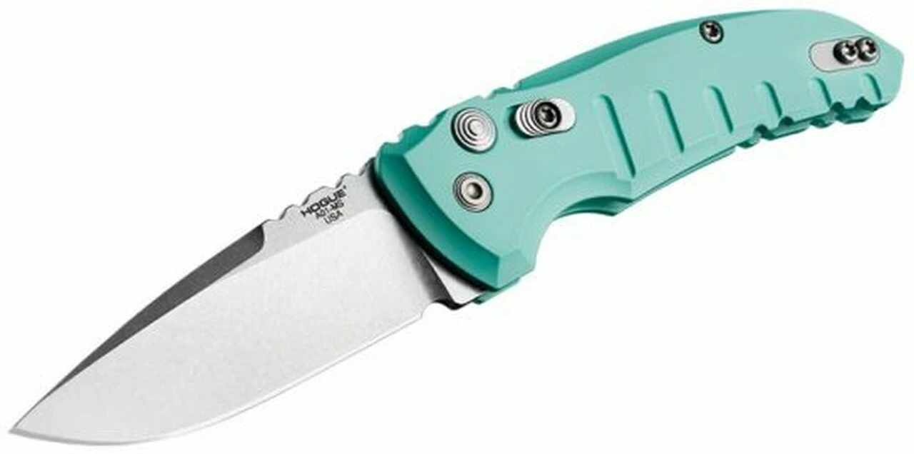 Hogue 24113 A01-Microswitch, 2.75" Drop Point Plain Blade, Matte Aquamarine Aluminum Handle 1 Hogue 24113 A01-Microswitch, 2.75" Drop Point Plain Blade, Matte Aquamarine Aluminum Handle