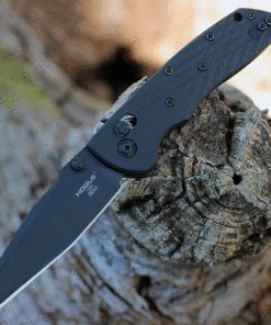 Hogue Deka ABLE Lock Folding Knife, 24266, 3.25" CPM-20CV Black Cerakote Modified Wharncliffe Blade, Black G10 with Crosshatch Texture Handles