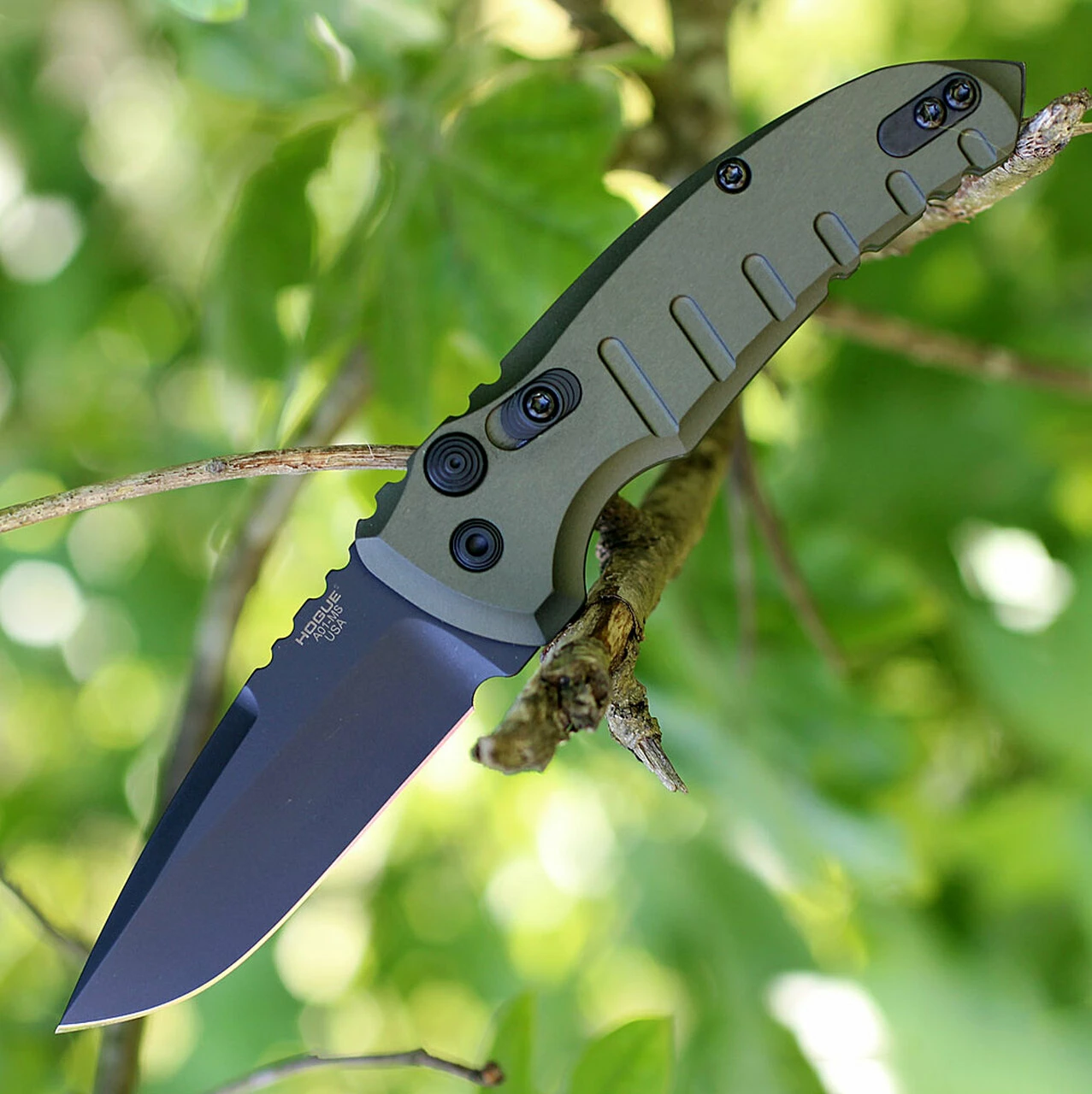 Hogue A01 Microswitch Drop Point 24111, 2.75" Black CPM154 Plain Blade, Matte OD Aluminum Handle 1 Hogue A01 Microswitch Drop Point 24111, 2.75" Black CPM154 Plain Blade, Matte OD Aluminum Handle