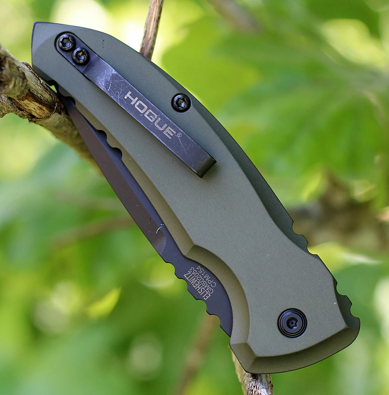 Hogue A01 Microswitch Drop Point 24111, 2.75" Black CPM154 Plain Blade, Matte OD Aluminum Handle 4 Hogue A01 Microswitch Drop Point 24111, 2.75" Black CPM154 Plain Blade, Matte OD Aluminum Handle - Image 4