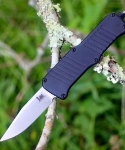 HK Knives HK Mini Incursion OTF Automatic, 2.95" Tumbled Clip Point Blade, Matte Black Aluminum Frame-54050