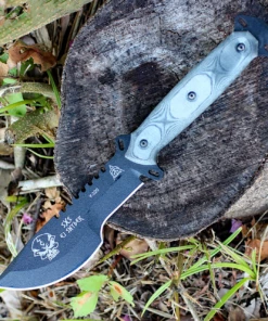 TOPS Skullcrusher's Xtreme Sidekick SXS-01, 5.25" 1095 Steel Black Traction Blade, Black Linen Micarta Handle