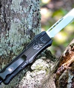 CobraTec Knives LBCTK-1LDS Large CTK-1 Black, 3.75" D2 Steel Drop Point Serrated Blade, Aluminum Handle