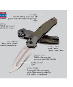 Benchmade Knives Benchmade 496 Vector Assist Flipper, 3.6" CPM-20CV Satin Blade, Contoured OD Green G10 Handle -Buck Knives Sales image 64217.1572032274