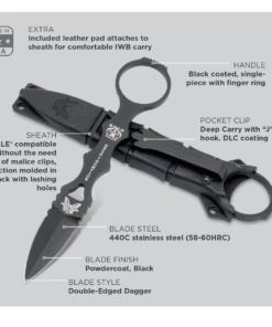 Benchmade Knives Benchmade 173BK Mini SOCP Fixed Blade, 2.22" 440 SS Black Powdercoat