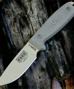 ESEE Knives ESEE 3PM-MB-DT, Plain Edge, Modified Pommel, Foliage Green Sheath, Boot Clip w/ Molle Back