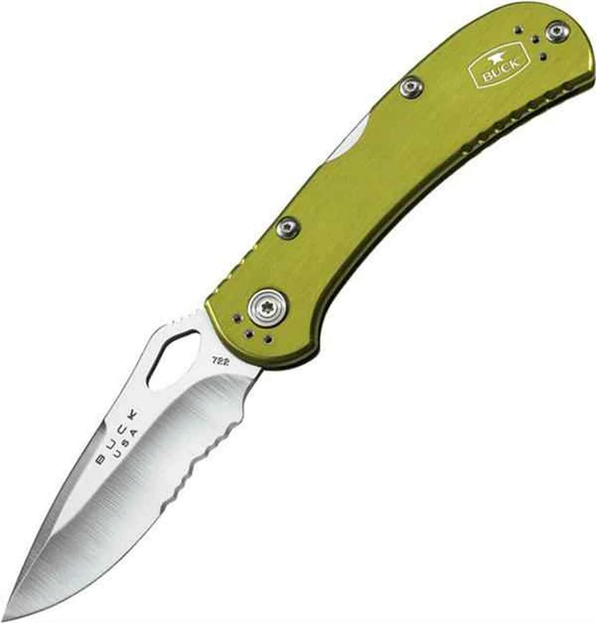 Buck Knives Buck 722GRX1 Spitfire, 3.25" 420HC Combo Blade, Green Aluminum Handle 1 Buck Knives Buck 722GRX1 Spitfire, 3.25" 420HC Combo Blade, Green Aluminum Handle
