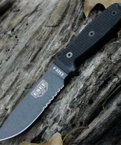 ESEE Knives, 4S-TG-B, Tactical Gray Partially Serrated Blade, G-10 Handle, Black Molded Sheath and Clip Plate