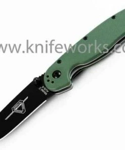Ontario Rat Model II, 7" O/A Length, Black Blade, OD Green Nylon Handles