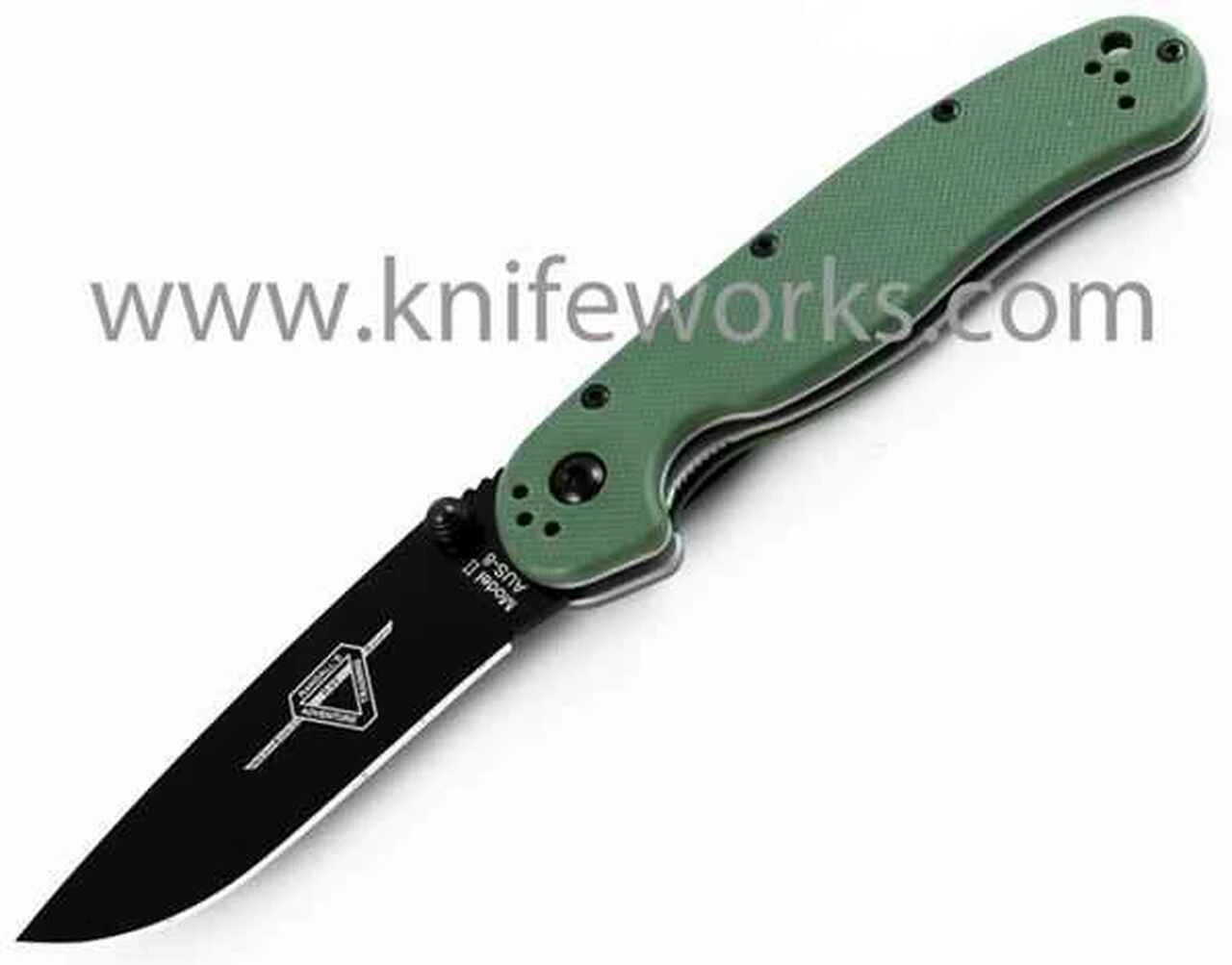 Ontario Rat Model II, 7" O/A Length, Black Blade, OD Green Nylon Handles 1 Ontario Rat Model II, 7" O/A Length, Black Blade, OD Green Nylon Handles