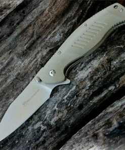 Kilimanjaro, 910027, Morsa flipper, 3.5 in. Drop Point Satin Finish Blade, Tan Handle