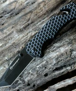 Kilimanjaro, 910033, UTAC folder, 3.5 in. Tanto Point Black Satin Blade, Black Handle