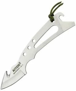 Aitor 16026 Skeletal Gut-hook Skinner JKII, 1.37" SS Plain Blade, SS Handle, OD Green Lanyard, OD Green Canvas Sheath