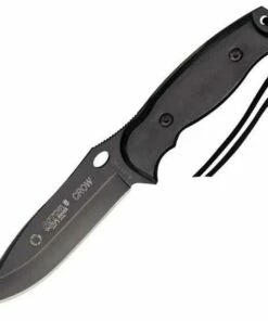 Aitor 16129 Crow Black, 4.5" Coated SS Plain Blade, Fenolgraf Handles, Leather Sheath
