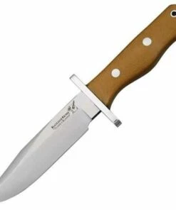Blackjack Classic Knives Blackjack BCB13NMBP Halo Attack, 5.5" A-2 SS Plain Blade, Natural Micarta Handle, Leather Sheath