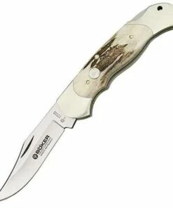 Boker Optima Lockback, 440-C Stainless Interchangeable Blade, Staghorn Handle