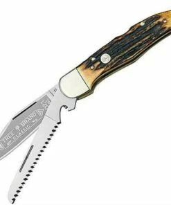 Boker Folding Hunting Knife, 440C-Stainless, Staghorn Handle