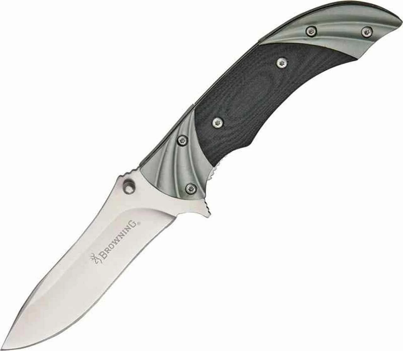 Browning Knives Browning Fluted Linerlock Folder, Stainless Blade, Black G-10/Fluted Gun Metal Gray Bolsters Handle 1 Browning Knives Browning Fluted Linerlock Folder, Stainless Blade, Black G-10/Fluted Gun Metal Gray Bolsters Handle