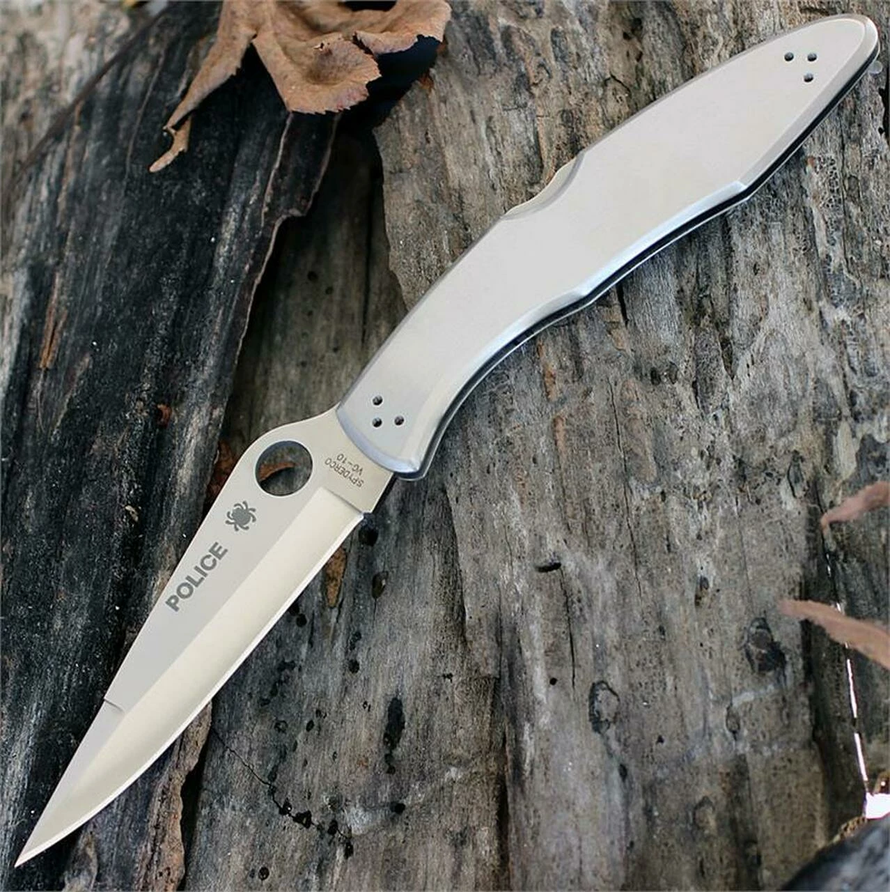 Spyderco Knives Spyderco C07P Police, 4.125" VG-10 Plain Blade, Stainless Steel 1 Spyderco Knives Spyderco C07P Police, 4.125" VG-10 Plain Blade, Stainless Steel