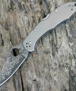 Spyderco Knives Spyderco C11TIPD Delica 4, Damascus Blade, Titanium Handle