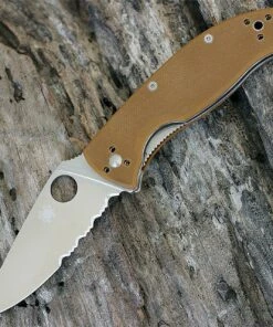 Spyderco Knives Spyderco Tenacious C122GPSBN Satin Serrated Edge Brown G-10 Handle