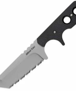 Cold Steel CS49HTFS Mini Tac, 3.75" AUS 8A SS Serrated Blade, Tanto Point, Black G-10 Handle, Secure-Ex Neck Sheath