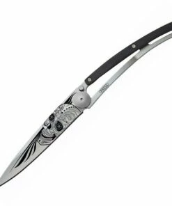 Deejo Knives Deejo DEE1CB021 Latino Skull Granadilla, 3.75" 3Cr13 SS Plain Blade, Granadilla Wood Handle