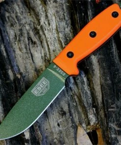 ESEE Knives, 4P-OD, Green Blade, Plain Edge, Orange G-10 Handle, Black Molded Sheath and Clip Plate
