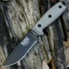 ESEE Knives, 4S, Black Blade, Combo Edge, Micarta Handle, Coyote Brown Molded Sheath and Clip Plate