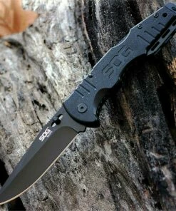 SOG Salute Folder, Hardcased Black 8Cr13MoV Clip Point, G10 Handle