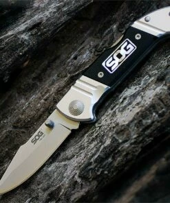 SOG Mini Fielder A/O Satin Polished 5Cr15MoV Clip PointFolder, Aluminum & G10 Handle