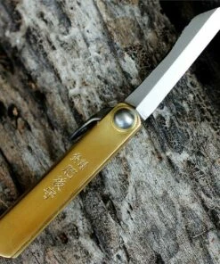 Nagao Higonokami Japanese Friction Folder, 1.5" SK Satin Blade with Brass Handle