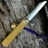 Nagao Higonokami Japanese Friction Folder with Bell, 1.5" SK Satin Blade, Brass Handle