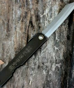 Higonokami Folder 3 in. traditional Japanese style triple layered SK steel blade, Black Stainless Steel Handles