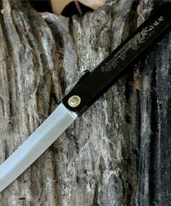 Higonokami Traditional Japanese style 3 5/8 in. steel blade, Black Stainless Steel Handle with Bamboo Etch