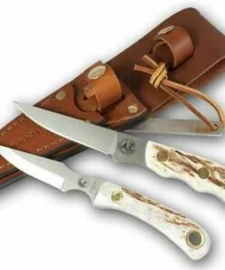 Knives of Alaska Jaeger & Cub Combo Set, Stag Handles, w/ Leather Sheath