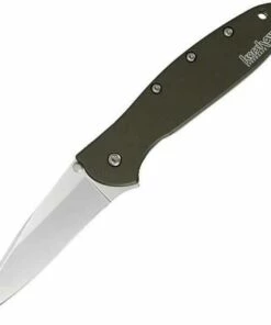 Kershaw Knives Kershaw 1660OL Leek, 3" Sandvik 14C28N Plain Blade, Olive Drab Anodized Aluminum Handle