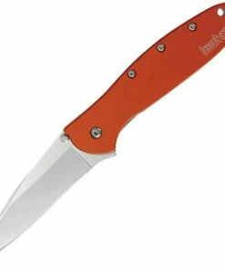 Kershaw Knives Kershaw 1660OR Leek, 3" Sandvik 14C28N Plain Blade, Orange Anodized Aluminum Handle