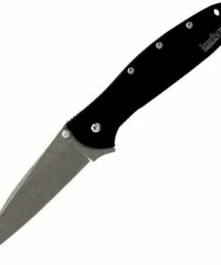 Kershaw Knives Kershaw 1660SWBLK Leek, 3" Sandvik 14C28N Plain Blade, Black Anodized Aluminum Handle