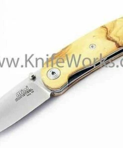 LionSteel Lion Steel Mini, Olive Wood Handle, w/ Black Leather Pouch