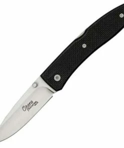 LionSteel Lion STEEL Opera Folding Knife, Black G-10 Handle, Plain Edge
