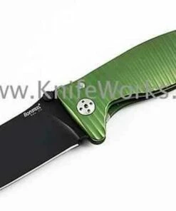 LionSteel Lion Steel Molletta, Green Aluminum Handle, Black Plain Edge